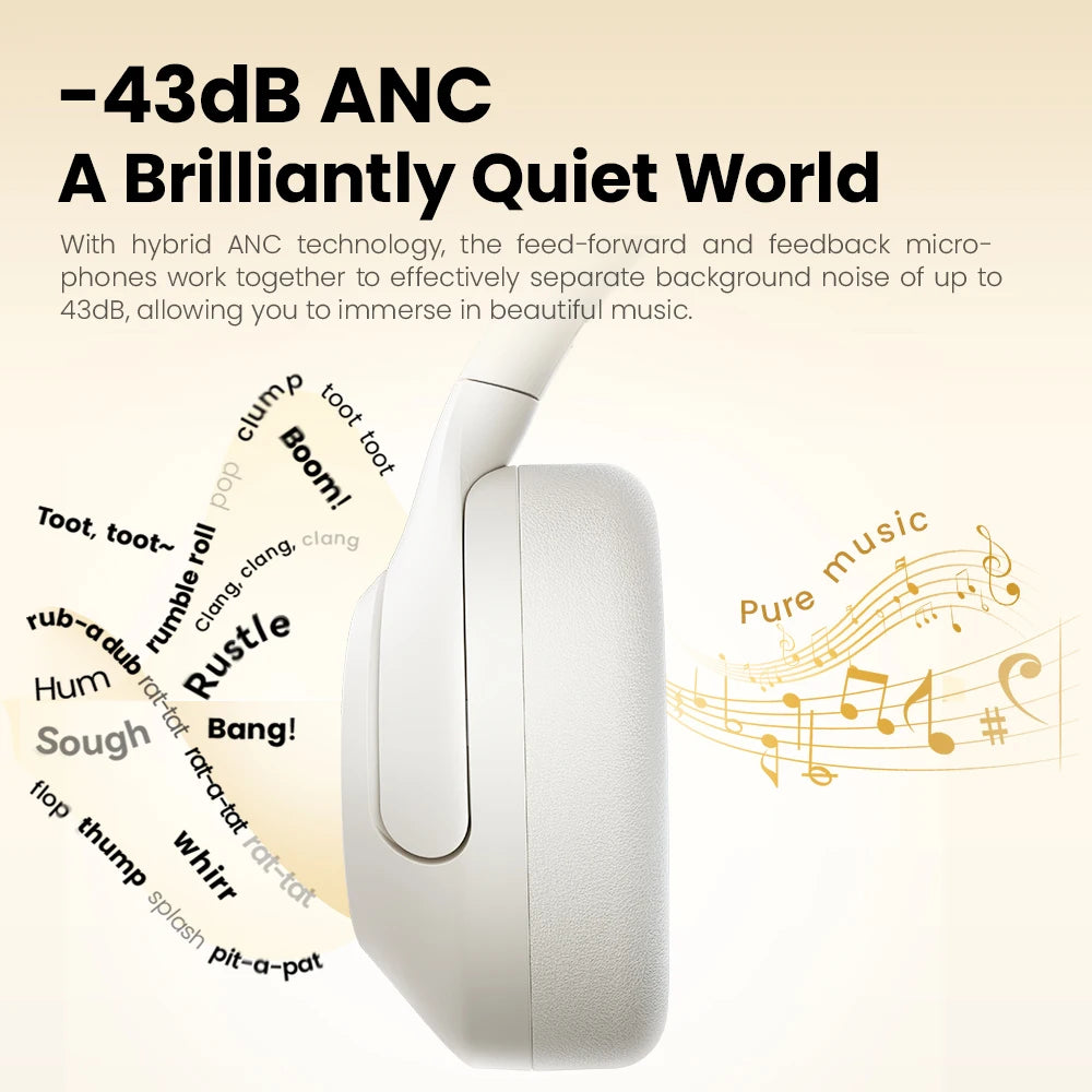 HAYLOU S30 ANC Headphones Wireless Bluetooth 5.4 Hi-Res Headsets 43dB Adaptive Noise Cancelling Earphones 40mm Driver 80H