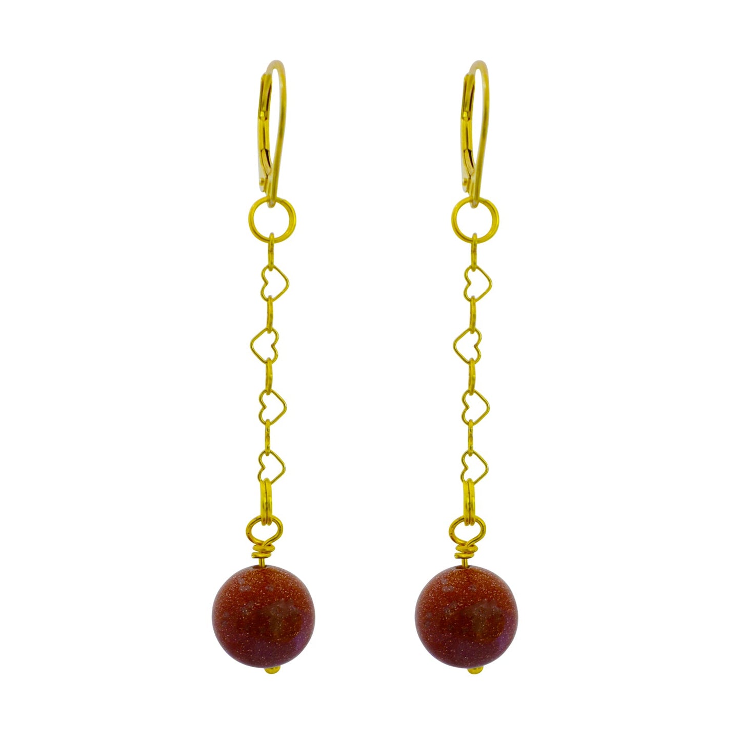 Brown Goldstone and Yellow Gold Vermeil Earrings, Heart Chain Earrings, Bloom Collection | by nlanlaVictory-0