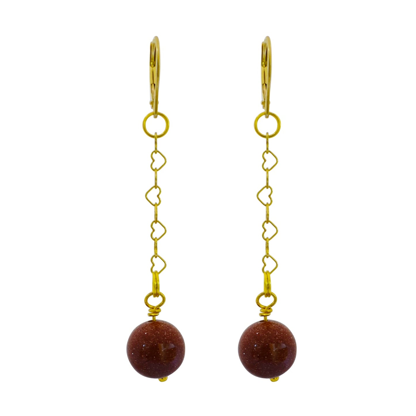 Brown Goldstone and Yellow Gold Vermeil Earrings, Heart Chain Earrings, Bloom Collection | by nlanlaVictory-2