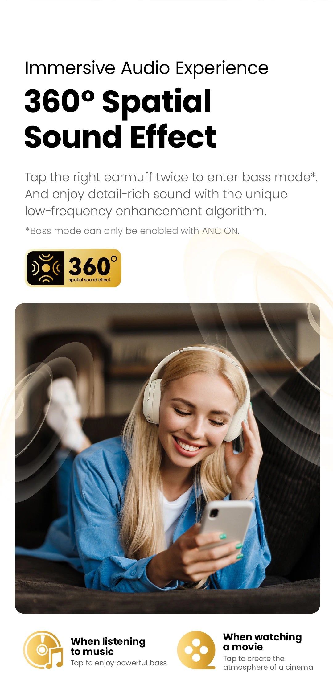 HAYLOU S30 ANC Headphones  Wireless Bluetooth 5.4 Hi-Res Headsets 43dB Adaptive Noise Cancelling Earphones 40mm Driver 80H