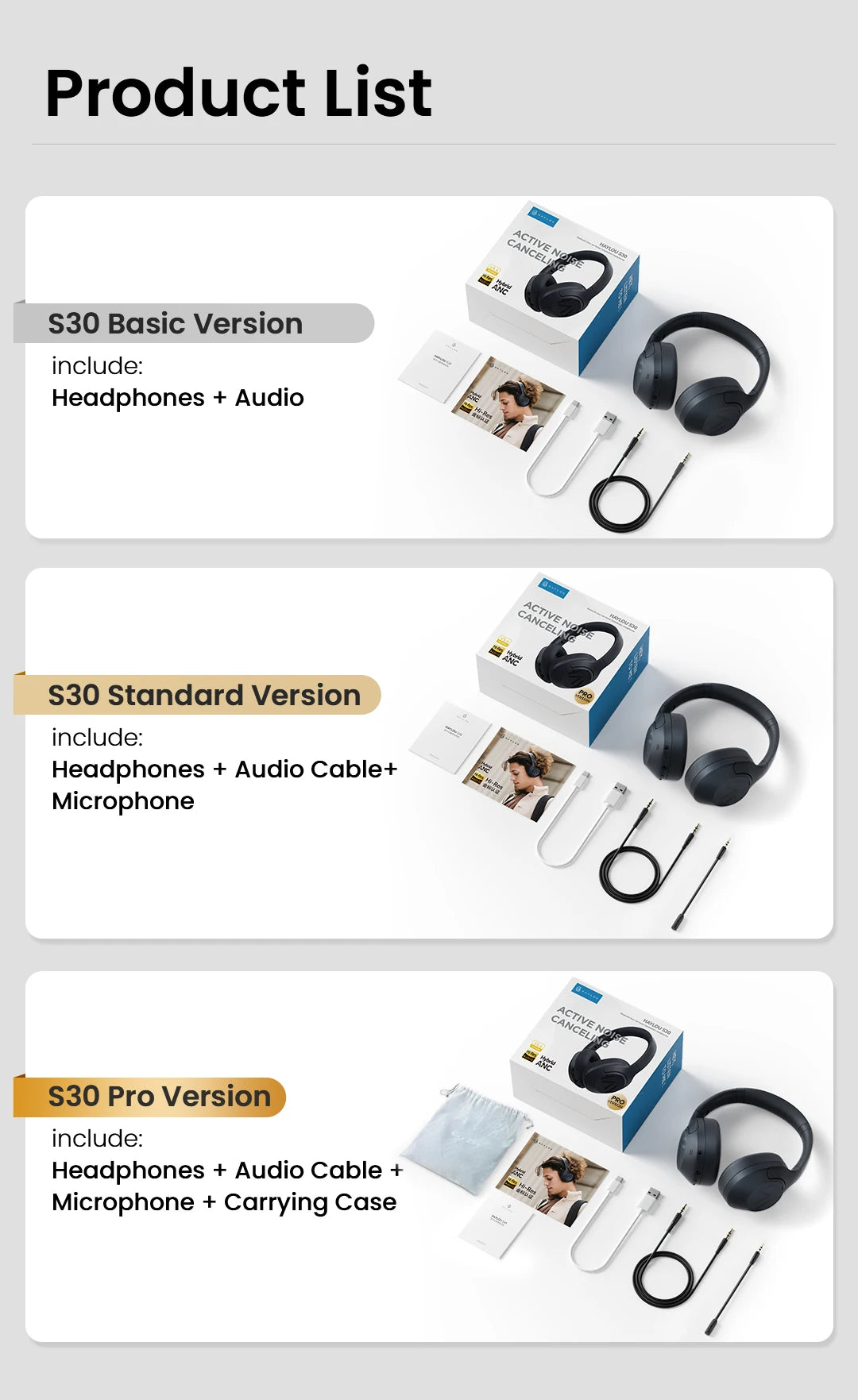 HAYLOU S30 ANC Headphones  Wireless Bluetooth 5.4 Hi-Res Headsets 43dB Adaptive Noise Cancelling Earphones 40mm Driver 80H