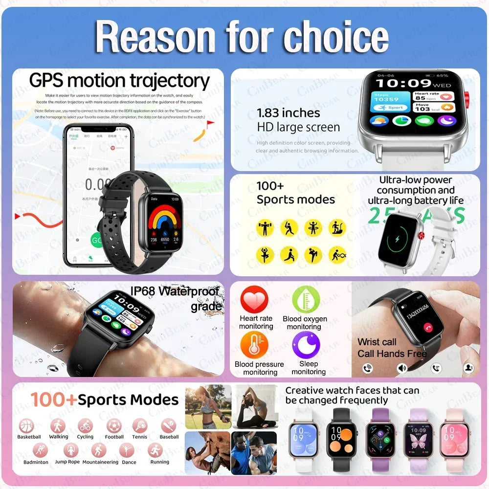 Xiaomi Fashion New Smart Watch Women Gift 1.83“ HD Screen GPS Track Heart Rate Monitor Waterproof BT Call Sport Smartwatch