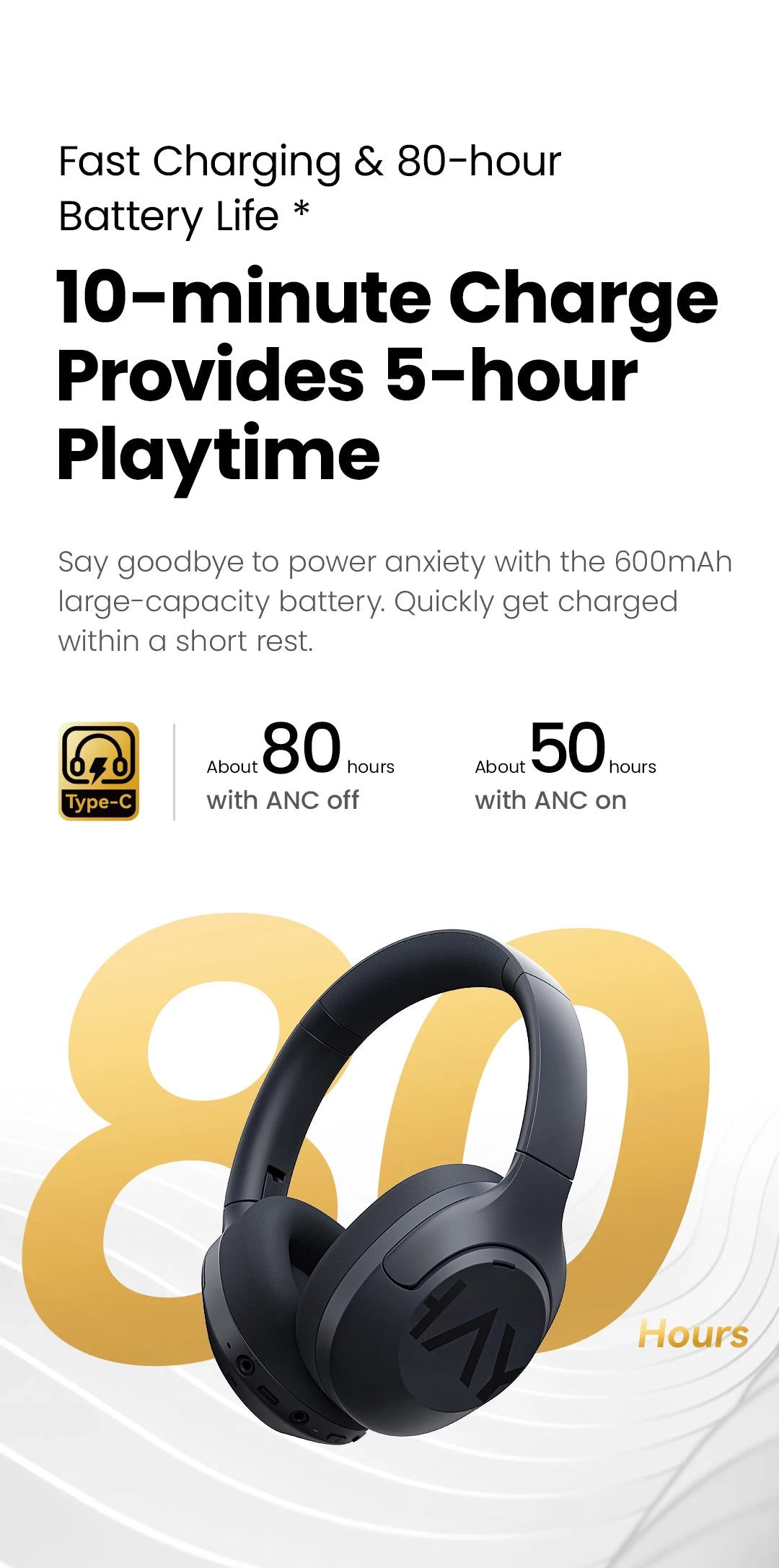 HAYLOU S30 ANC Headphones  Wireless Bluetooth 5.4 Hi-Res Headsets 43dB Adaptive Noise Cancelling Earphones 40mm Driver 80H